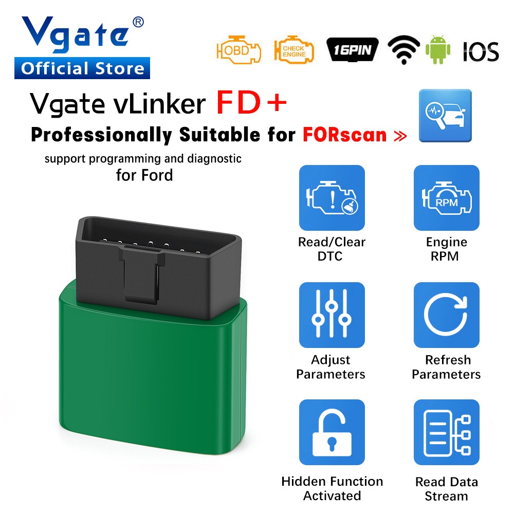 Vgate vLinker FD + ELM327 BT-wireless 4.0 สําหรับ Ford FORScan wifi OBD2 รถวินิจฉัย OBD 2 เครื่องสแก