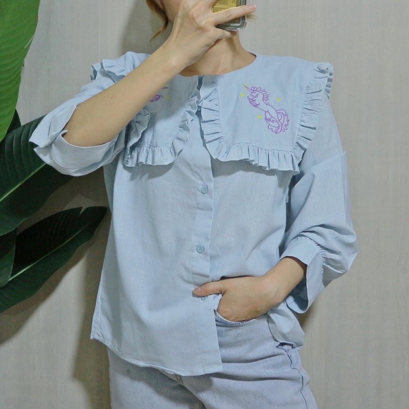 gp-0216 เสื้อแขนยาวแต่งปกปักลายม้ายูนิคอร์นน่ารักมาก🦄