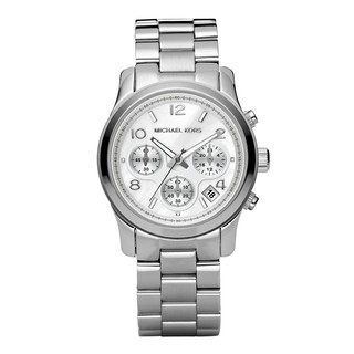 LIVE MICHAEL KORS MK5076 SILVER MIDSIZED CHRONOGRAPH LADIES WATCHนาฬิกาแบรนด์เนมแท้100% นาฬิกาผู้หญิง ไมเคิลคอรส์