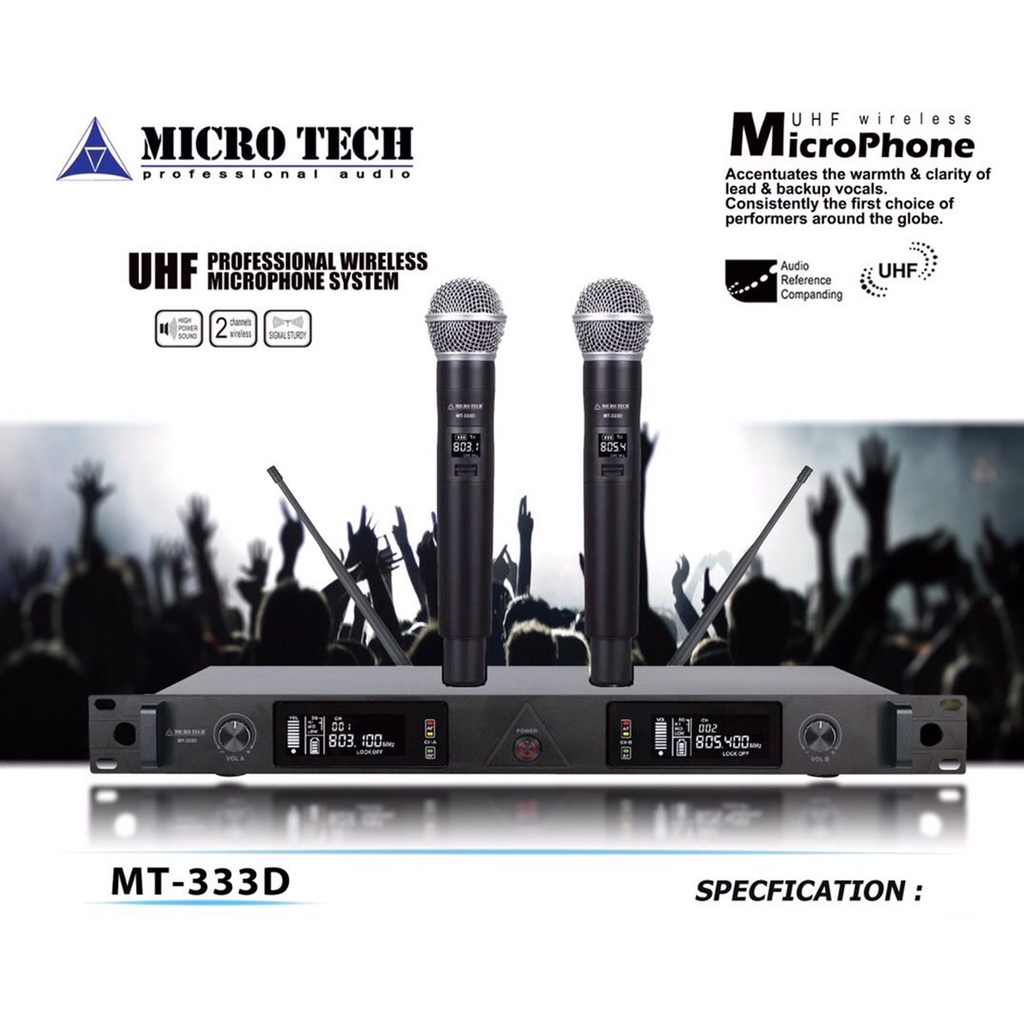 ชุดไมค์ลอยคู่เสาหน้า ยี่ห้อ Micro Tech MT-333D UHF ไมค์โครโฟน ไมค์ลอยคู่ ไมค์โครโฟนไร้สาย ไมค์ร้องเพ