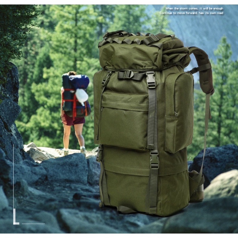 เป้BACKPACKจุ65L รุ่นหนา 900D กระเป๋าใบใหญ่เดินทางโครงเหล็ก เป้ทหารเดินป่า