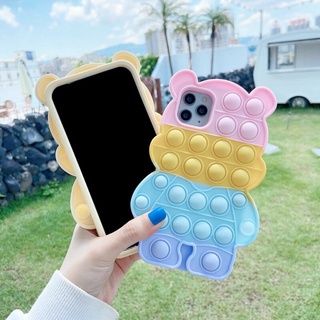 Realme 5 5S C3 OPPO A15 A3 A3S A5 A12E A5S A7 F9 Pro A11X A9 2020 A31 A8 A35 2021 A93 A53 A72 5G A92S Reno 4Z A32 A52 A92 Cartoon Cute little bear Pop it Fidget Toys Shockproof Case