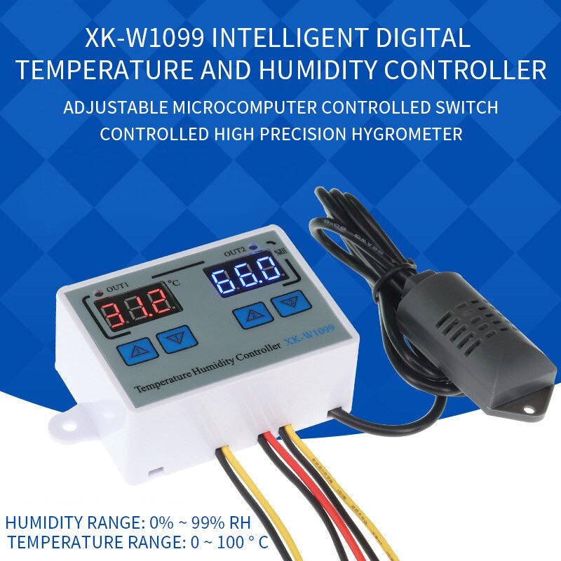 XK-W1099 Rh ดิจิตอลควบคุมอุณหภูมิความชื้น 0-100°C 0% - 99% สินค้าพร้อมส่ง