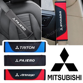 ปลอกหุ้มเข็มขัดนิรภัยรถยนต์ คาร์บอนไฟเบอร์ ลายโลโก้สัญลักษณ์ สําหรับ Mitsubishi Pajero Attrage Triton Strada