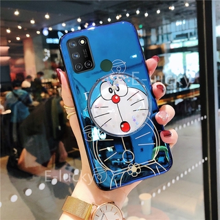 เคสโทรศัพท์ Realme7 5G New Quicksand Mirror Cute Doraemon Stand Holder Blu-ray Cartoon Couple IMD Phone Cover Case Realme 7 5G