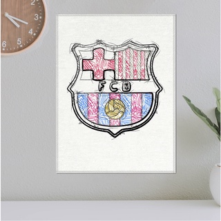 โปสเตอร์ ผ้าแคนวาส ตราสโมสร Barcelona บาร์เซโลนา ลายเส้นปากกาสีเมจิก ภาพวาดสเก็ตช์