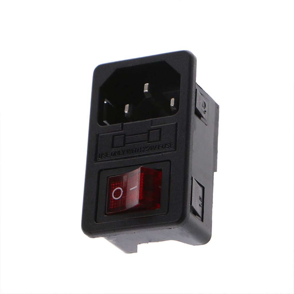 6A 250V 10A 125V SPST Rocker Switch 3 Pin IEC320 C14 Inlet Module Plug