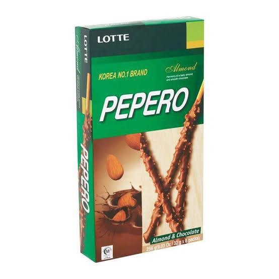 🟢 Lotte Pepero Almond &amp; Chocolate 256g (32g x 8 packs) ลอตเต้ขนมปังแท่งเคลือบช็อกโกแลตและอัลมอนด์