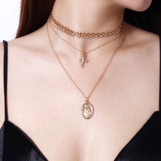 Chain choker with virgin mary necklace