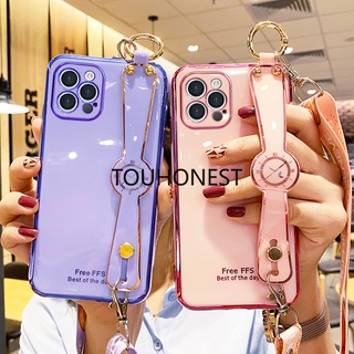 เคส Casing For iPhone 11 Pro Max Case For iPhone 12 Pro Max Case For iPhone 6 Case For iPhone 6 Plus Case For iPhone 6S Plus Case For iPhone 12 mini Cute TPU 6D Wrist Strap With Rope Soft Phone Cassing Cover Case ลายน่ารัก พร้อมสายคล้อง สําหรับ