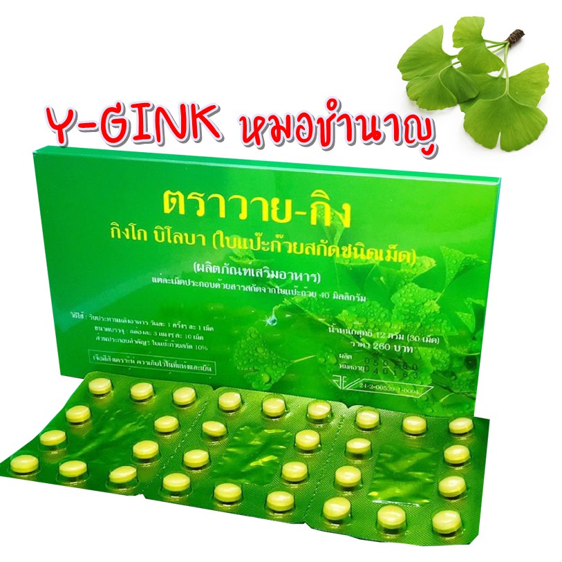 🍀ของแท้🍀ใบแป๊ะก๊วยสกัดชนิดเม็ด Y-GINK กิงโก บิโลบา ตรา วายกิง ygink วาย-กิง หมอชำนาญ 30เม็ด #2573