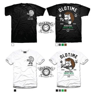 Oldtime เสื้อยืด รุ่นHedgehog SmokeWeed Since1930 (Ver.Green SmokeWeed) สีขาว/ดำ