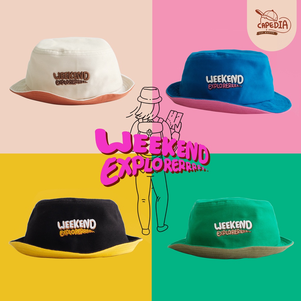 หมวกบักเก็ต น่ารัก สีทูโทน ️ WEEKEND EXPLORER ️ ทรงปีกสั้น น่ารักมากๆ ...