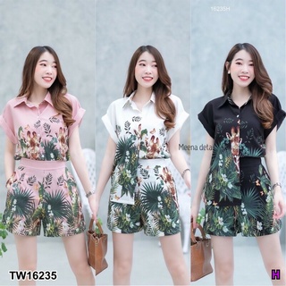 TT16235 Set 2 ชิ้น เสื้อแขนสั้นพับแขน + กางเกงขาสั้น พิมพ์ลาย Set of 2 pieces. Short-sleeved shirt + printed shorts.