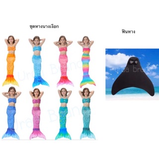 &lt; ส่งฟรี/พร้อมส่ง &gt; ชุดว่ายน้ำเด็ก + คู่พร้อม Fin ตีนกบ ชุดเด็ก Mermaid Swiming เซ็ท 3 ชิ้น รุ่น Super Dot