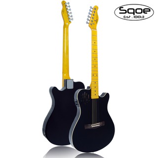 Sqoe กีตาร์โปร่งไฟฟ้า เทเลคูสติค ทรง Telecoustic 41 นิ้ว รุ่น SA100 (Black) + แถมฟรีถ่าน 9V