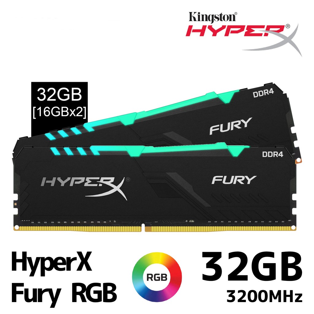 32GB (16GBx2) DDR4/3200 RAM PC (แรมพีซี) KINGSTON HyperX FURY RGB (HX432C16FB3AK2/32)
