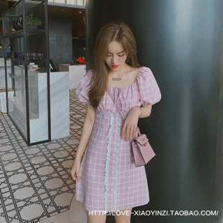 Sweet pink scott dress มินิเดรสลายสก็อตสีชมพูหวาน