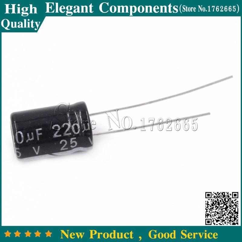 50PCS 25V 220UF 25V 220UF Aluminum Electrolytic Capacitor 25 V / 220 UF Size 8*1