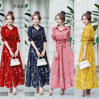 MaxiDress แม็กซี่เดรสเชิ้ต แขนยาว รอบอก 34-36" รอบเอว 26-30" สะโพก 36-38" ยาว 52"