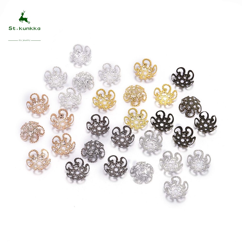 100 ชิ้น ฝาครอบลูกปัดโลหะฉลุลายดอกไม้ 8-10 มม. อุปกรณ์ทำเครื่องประดับ DIY สำหรับแต่งลูกปัด