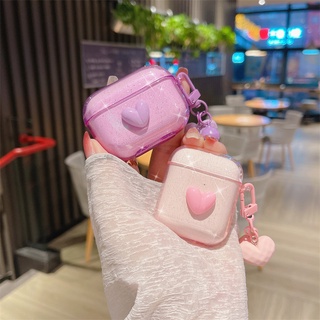 เคสหูฟังเรซิ่น รูปหัวใจ ประดับกลิตเตอร์ สําหรับ AirPods Pro AirPods 1 2 AirPods 3