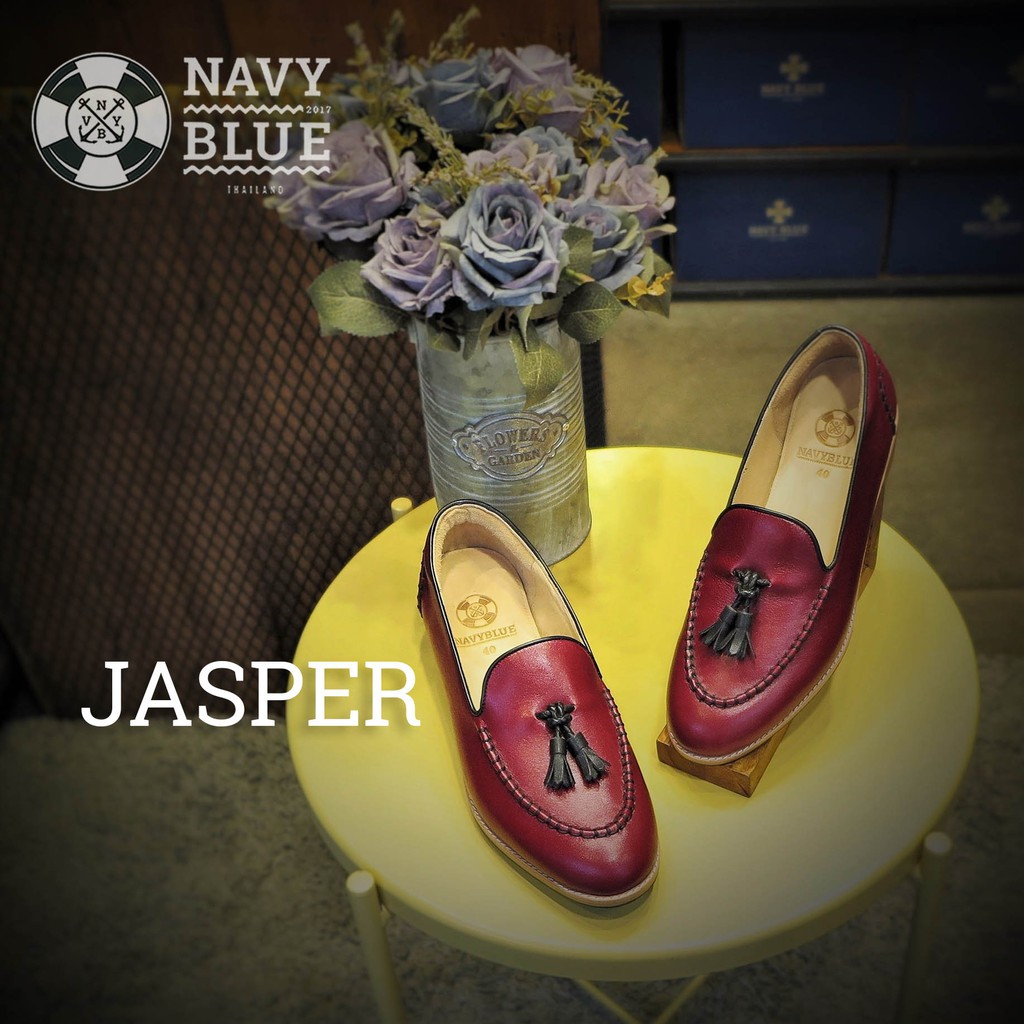 (JASPER) รองเท้าหนังวัวแท้ ผู้หญิง แดง งานแฮนเมดพรีเมี่ยม คนไทย แบรนด์ Navyblue Thailand โลฟเฟอร์ ซั