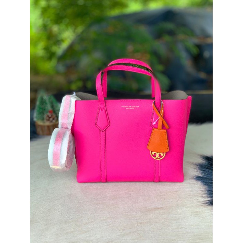 Tory Burch Perry Tote กระเป๋าถือหนัง Mini สีชมพู/เทาอ่อน/ขาว/น้ำตาลอ่อน สำหรับผู้หญิง