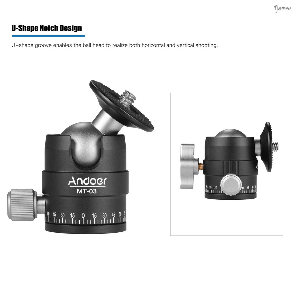 Andoer Mt-03 อุปกรณ์เสริมกล้องขาตั้งกล้อง Dslr Ildc Monopd Monopd อลูมิเนียมพร้อมหัวบอล U-Shaped Notch Max. Load 5 กิโลกรัม / 11LB