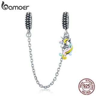 bamoer Silver 925 Jewelry Colorful Pony Safety Chain Charm fit for Original 3mm Bracelet &amp; Bangle Fine Jewelry Making SCC1571