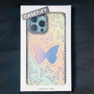 Casetify X เคสโทรศัพท์มือถือ PC TPU แข็ง ขอบไล่โทนสี ลายผีเสื้อ สําหรับ IPhone 14 13 Pro MAX 12 Pro MAX 11 Pro MAX XS MAX XR X