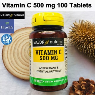 วิตามินซี เสริมสร้างภูมิต้านทาน Vitamin C 500 mg 100 Tablets - Mason Natural ต่อต้านอนุมูลอิสระ ช่วยบำรุงผิวพรรณ