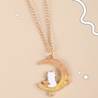 สร้อยคอแมวบนดวงจันทร์ Cat Moon Charm Necklace