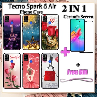 2 IN 1 Tecno Spark 6 Air เคสโทรศัพท์ พร้อมกระจกนิรภัย เซรามิค ป้องกันหน้าจอ โค้ง ฟิล์มนิรภัย โรแมนติก