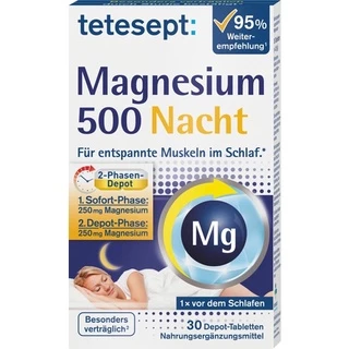 แมกนีเซียม 500 มก. จากเยอรมัน ก่อนนอน ยี่ห้อ Tetesept Magnesium 500 Nacht ....30 เม็ด
