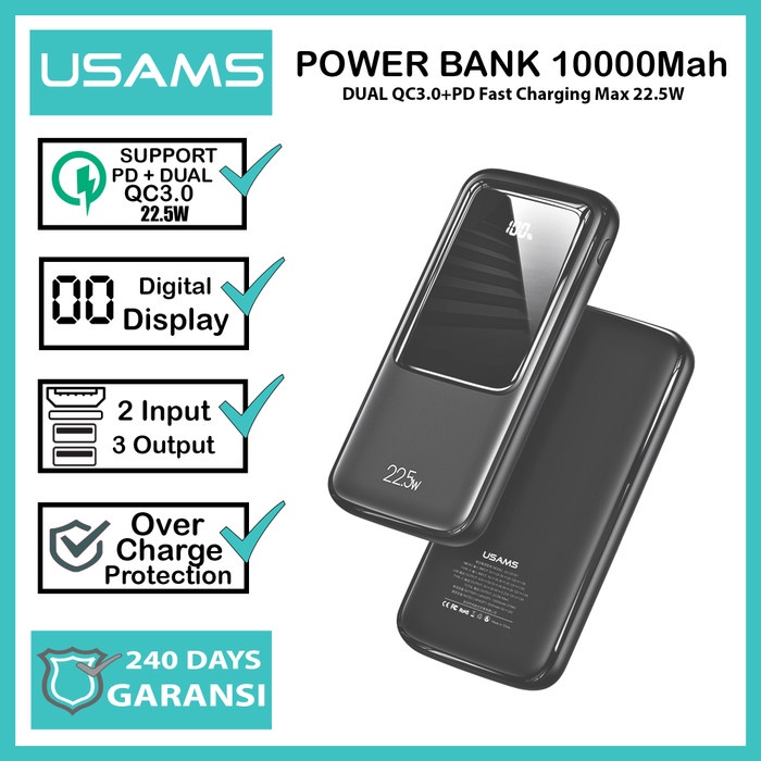 USAMS Power Bank 20000MAh 22.5W QC PD Fast ชาร์จแบตเตอรี่แบบพกพา Powerbank Charger PoverBank สำหรับ iPhone iPad Huawei
