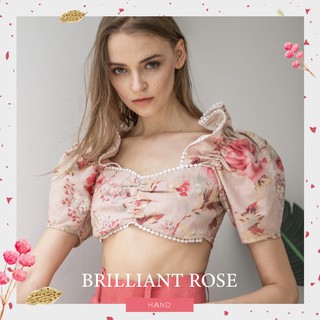 Hand.Originals เสื้อครอป Brilliant Rose ผ้าลินินแต่งลูกไม้, Brilliant Rose Crop Top