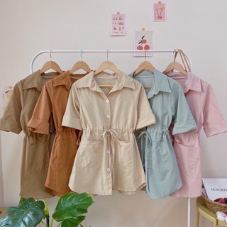 (สินค้าพร้อมส่ง)New เดรสเชิ้ตคอปกติดกระดุมหน้า ขาสั้น
