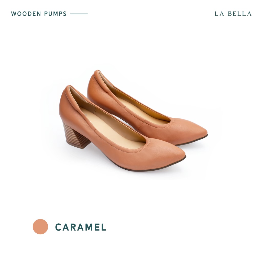 LA BELLA รุ่น BELLA WOODEN HEELS - CARAMEL
