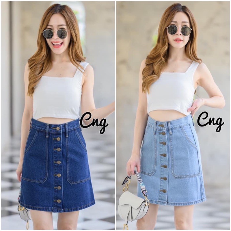🔥S~42 มีไซส์สาวอวบ กระโปรงยีนส์กระดุมหน้ามีกระเป๋าปืน2ข้าง cng มี bigsize