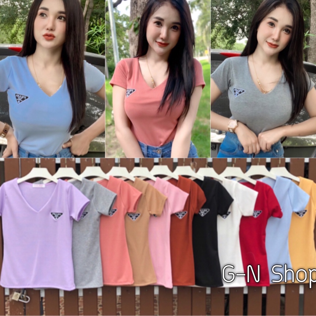 เสื้อยืดคอวี S05 แฟชั่น เซ็กซี่สวยฟรีไซค์