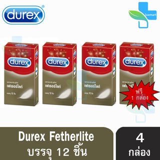 Durex Fetherlite ดูเร็กซ์ เฟเธอร์ไลท์ ขนาด 52.5 มม บรรจุ 12 ชิ้น [4 กล่อง] ถุงยางอนามัย ผิวเรียบ condom ถุงยาง