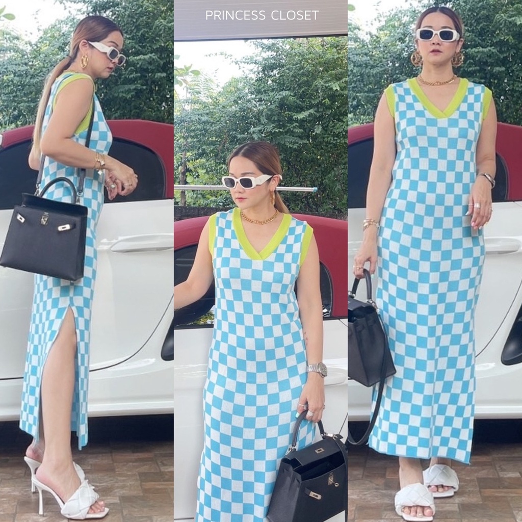 bybeyond เดรสยาว เดรสไหมพรม ลายสก็อต แขนกุด คอวี รุ่นสุดฮอต สินค้าขายดี ...