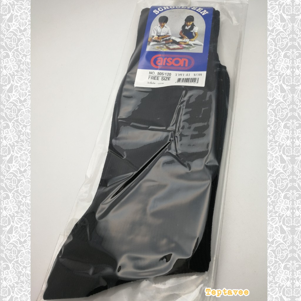 **รับชำระปลายทาง**ถุงเท้านักเรียน ไนลอน ลอนเล็ก ข้อยาว คาร์สัน carson สีดำ