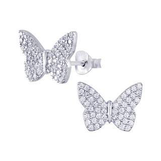 SILVER THAI  Silver Butterfly Ear Studs with cubic zirconia cystaเครื่องประดับเงินแท้ต่างหูเงินแท้925ต่างหูผีเสื้อ