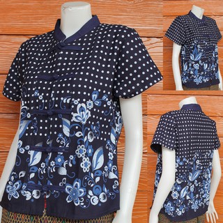 เสื้อคอจีน ผ้าพิมพ์ลายดอกกระดุมขอด