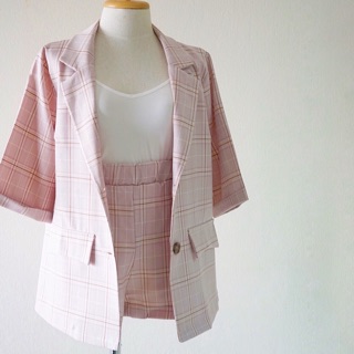 Blazer set แขนสั้น+กางเกงขาสั้น สีชมพู