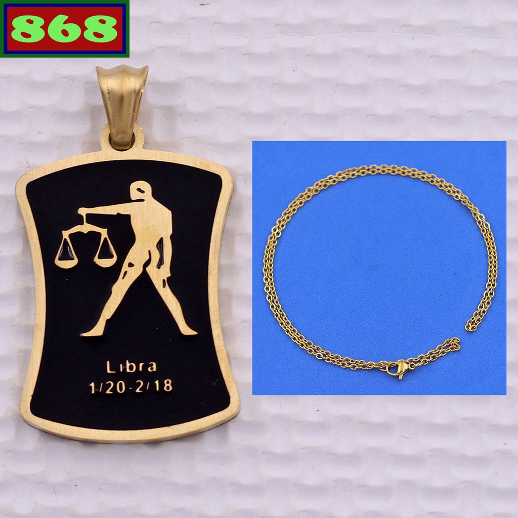 จี้ Zodiac - สแตนเลสสีทอง Libra (Libra) พร้อมโซ่สแตนเลส