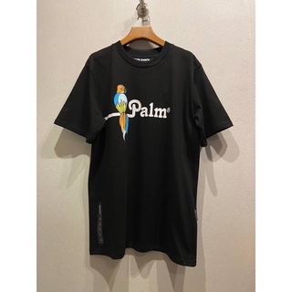 PALM ANGELS PARROT LOGO PRINT COTTON T-SHIRT เสื้อยืดคอกลมแขนสั้น แบรนด์ปาล์มแองเจิล สกรีนตัวหนังสือโลโก้ รูปนกแก้ว