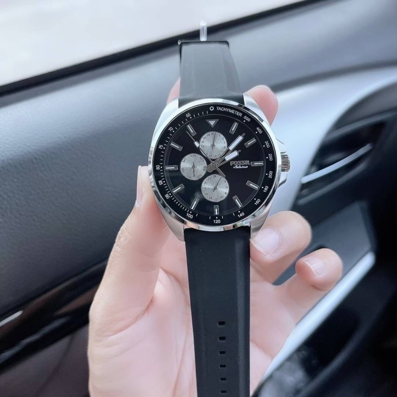 👑ผ่อน0%~แท้100%👑 Fossil BQ2553 Autocross Multifunction Black Silicone Watch นาฬิกาข้อมือ